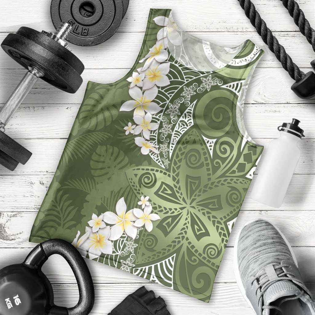 Green Polynesian Tribal Frangipani Tropical Vibe Men Tank Top