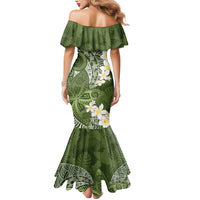 Green Polynesian Tribal Frangipani Tropical Vibe Mermaid Dress LT14 - Polynesian Pride