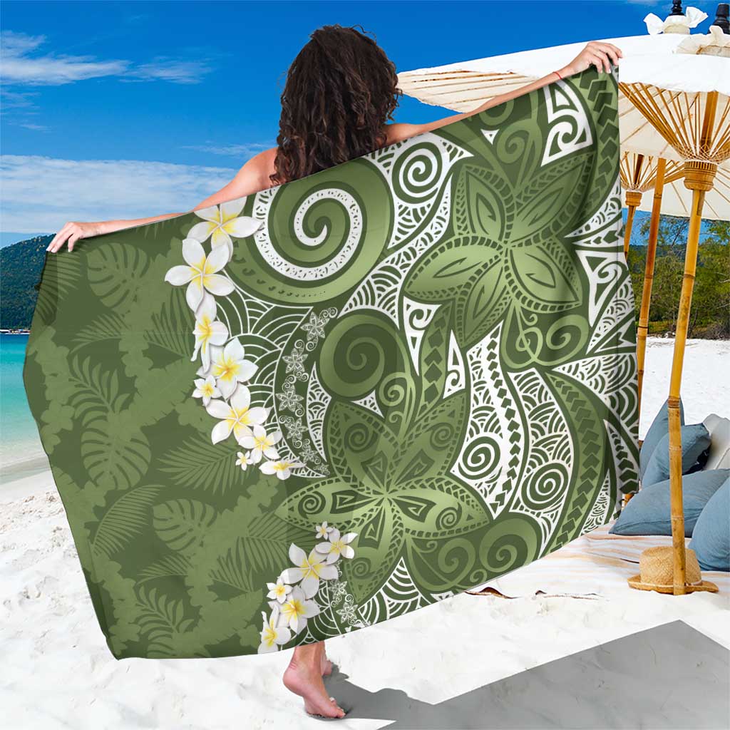 Green Polynesian Tribal Frangipani Tropical Vibe Sarong