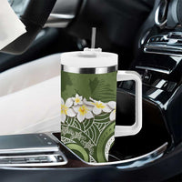 Green Polynesian Tribal Frangipani Tropical Vibe Tumbler With Handle