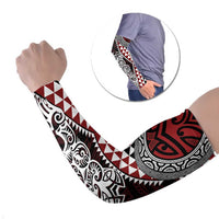 Red Aotearoa Niho Taniwha Arm Sleeves Maori Mythology Tooth - Taniko Motifs LT14 Set of 2 Red - Polynesian Pride