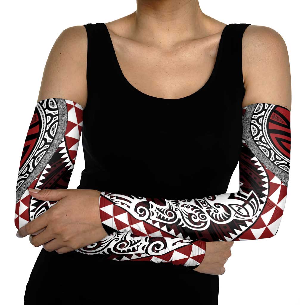 Red Aotearoa Niho Taniwha Arm Sleeves Maori Mythology Tooth - Taniko Motifs LT14 - Polynesian Pride