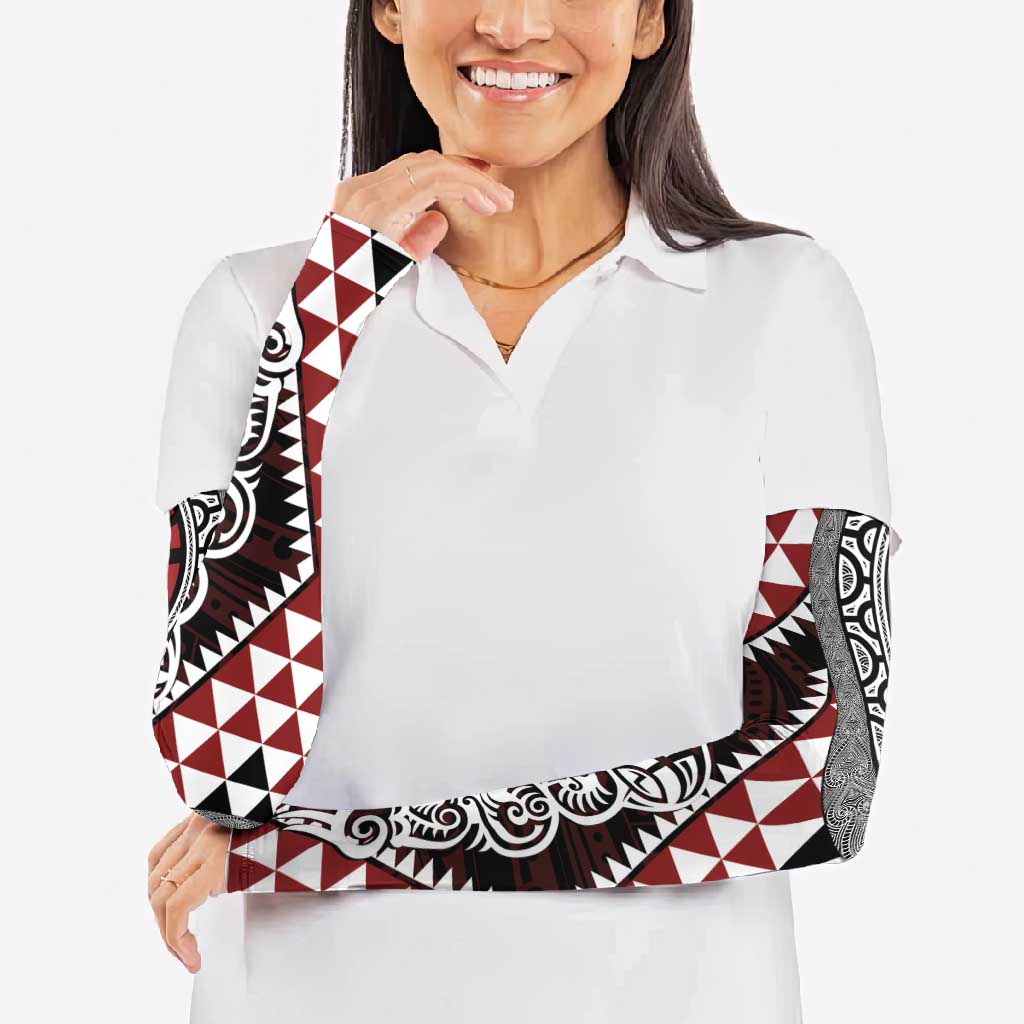 Red Aotearoa Niho Taniwha Arm Sleeves Maori Mythology Tooth - Taniko Motifs LT14 - Polynesian Pride