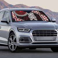 Red Aotearoa Niho Taniwha Auto Sun Shade Maori Mythology Tooth - Taniko Motifs LT14 - Polynesian Pride