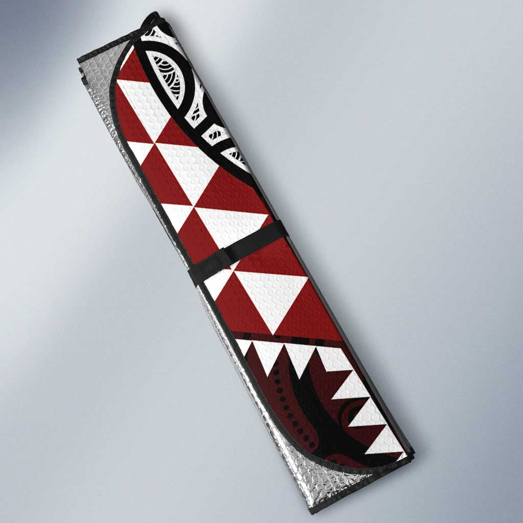 Red Aotearoa Niho Taniwha Auto Sun Shade Maori Mythology Tooth - Taniko Motifs LT14 - Polynesian Pride