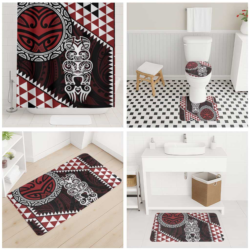 Red Aotearoa Niho Taniwha Bathroom Set Maori Mythology Tooth - Taniko Motifs LT14 - Polynesian Pride