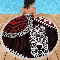 Red Aotearoa Niho Taniwha Beach Blanket Maori Mythology Tooth - Taniko Motifs LT14 - Polynesian Pride