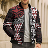 Red Aotearoa Niho Taniwha Bomber Puffer Jacket Maori Mythology Tooth - Taniko Motifs - Polynesian Pride