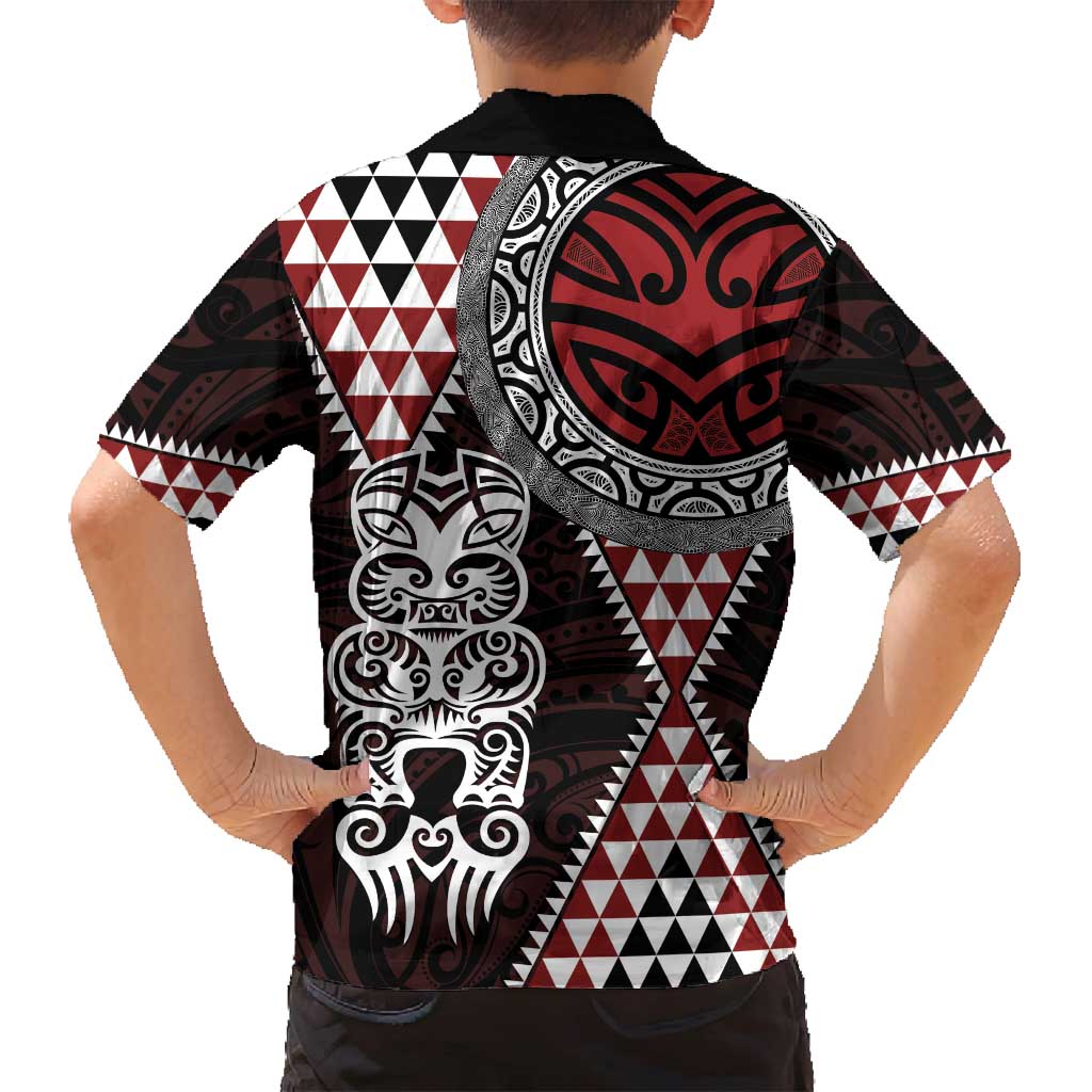 Red Aotearoa Niho Taniwha Family Matching Long Sleeve Bodycon Dress and Hawaiian Shirt Maori Mythology Tooth - Taniko Motifs LT14 - Polynesian Pride