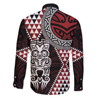 Red Aotearoa Niho Taniwha Family Matching Long Sleeve Bodycon Dress and Hawaiian Shirt Maori Mythology Tooth - Taniko Motifs LT14 - Polynesian Pride