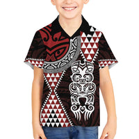 Red Aotearoa Niho Taniwha Family Matching Puletasi and Hawaiian Shirt Maori Mythology Tooth - Taniko Motifs LT14 Son's Shirt Red - Polynesian Pride