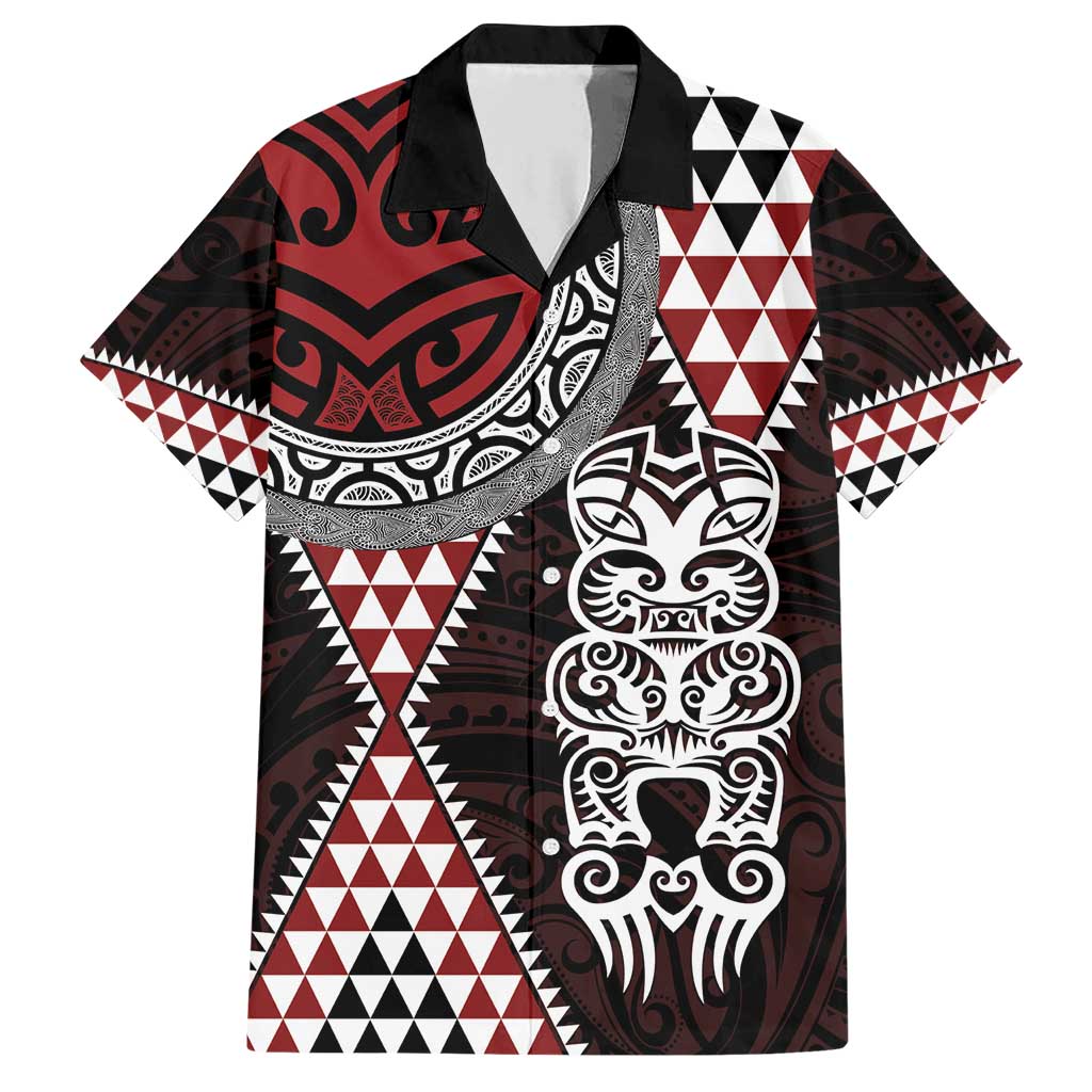 Red Aotearoa Niho Taniwha Family Matching Short Sleeve Bodycon Dress and Hawaiian Shirt Maori Mythology Tooth - Taniko Motifs LT14 Dad's Shirt - Short Sleeve Red - Polynesian Pride