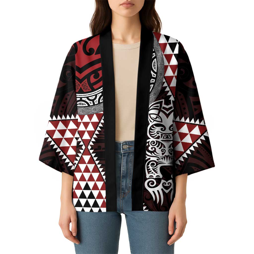 Red Aotearoa Niho Taniwha Kimono Maori Mythology Tooth - Taniko Motifs - Polynesian Pride