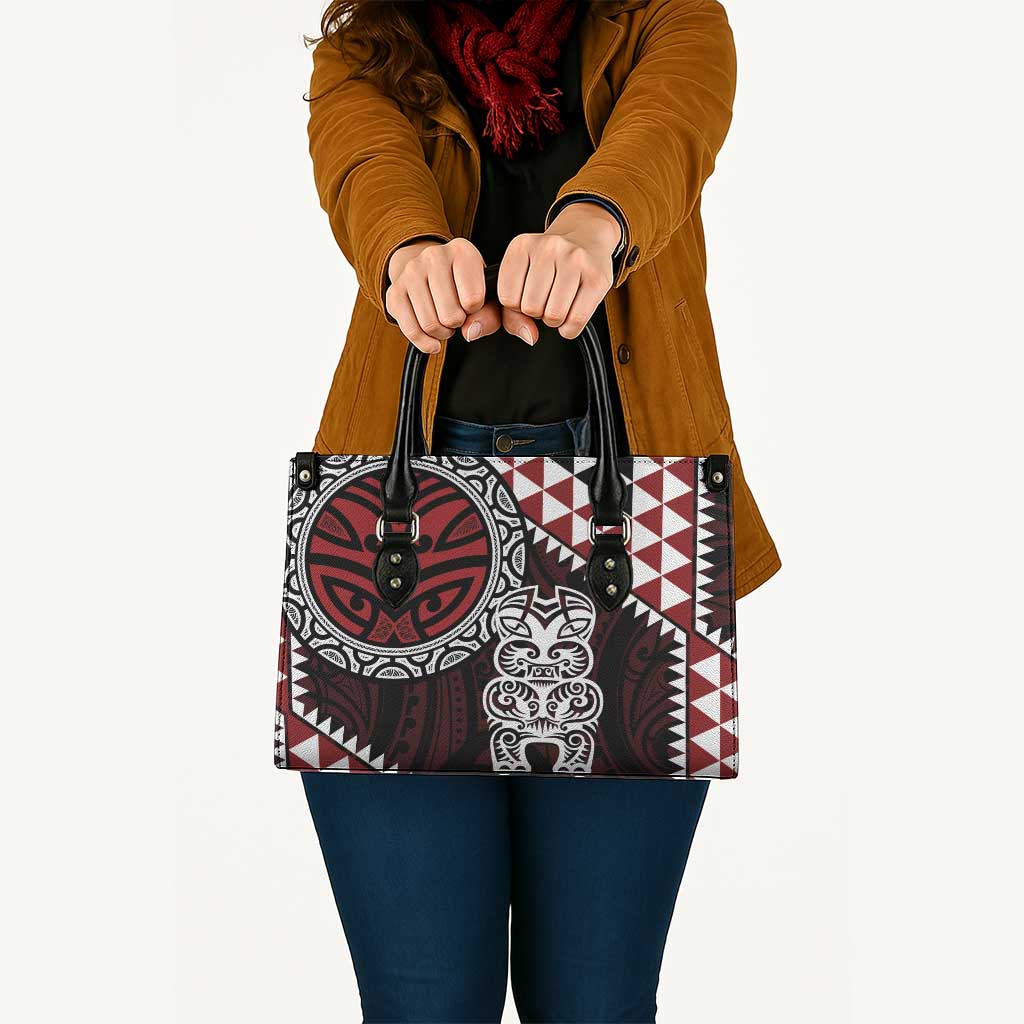 Red Aotearoa Niho Taniwha Leather Bag Maori Mythology Tooth - Taniko Motifs LT14 - Polynesian Pride