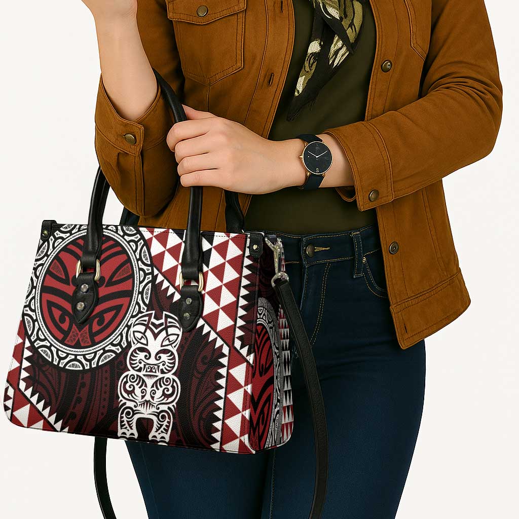 Red Aotearoa Niho Taniwha Leather Bag Maori Mythology Tooth - Taniko Motifs LT14 - Polynesian Pride