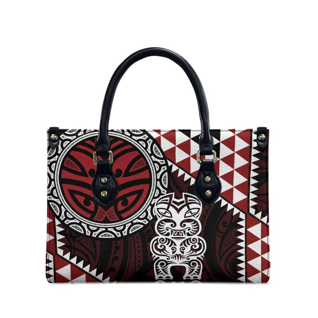 Red Aotearoa Niho Taniwha Leather Bag Maori Mythology Tooth - Taniko Motifs LT14 - Polynesian Pride