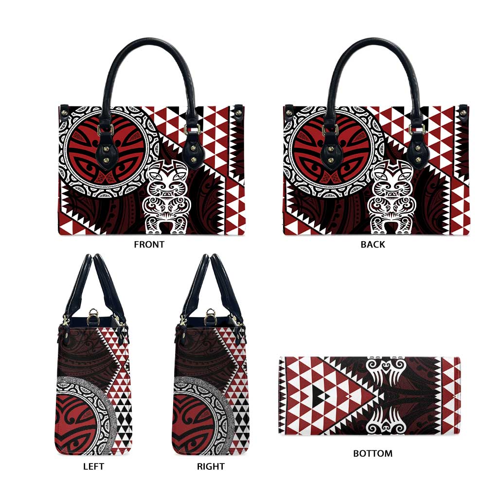 Red Aotearoa Niho Taniwha Leather Bag Maori Mythology Tooth - Taniko Motifs LT14 - Polynesian Pride