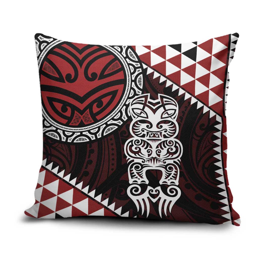 Red Aotearoa Niho Taniwha Pillow Cover Maori Mythology Tooth - Taniko Motifs - Polynesian Pride