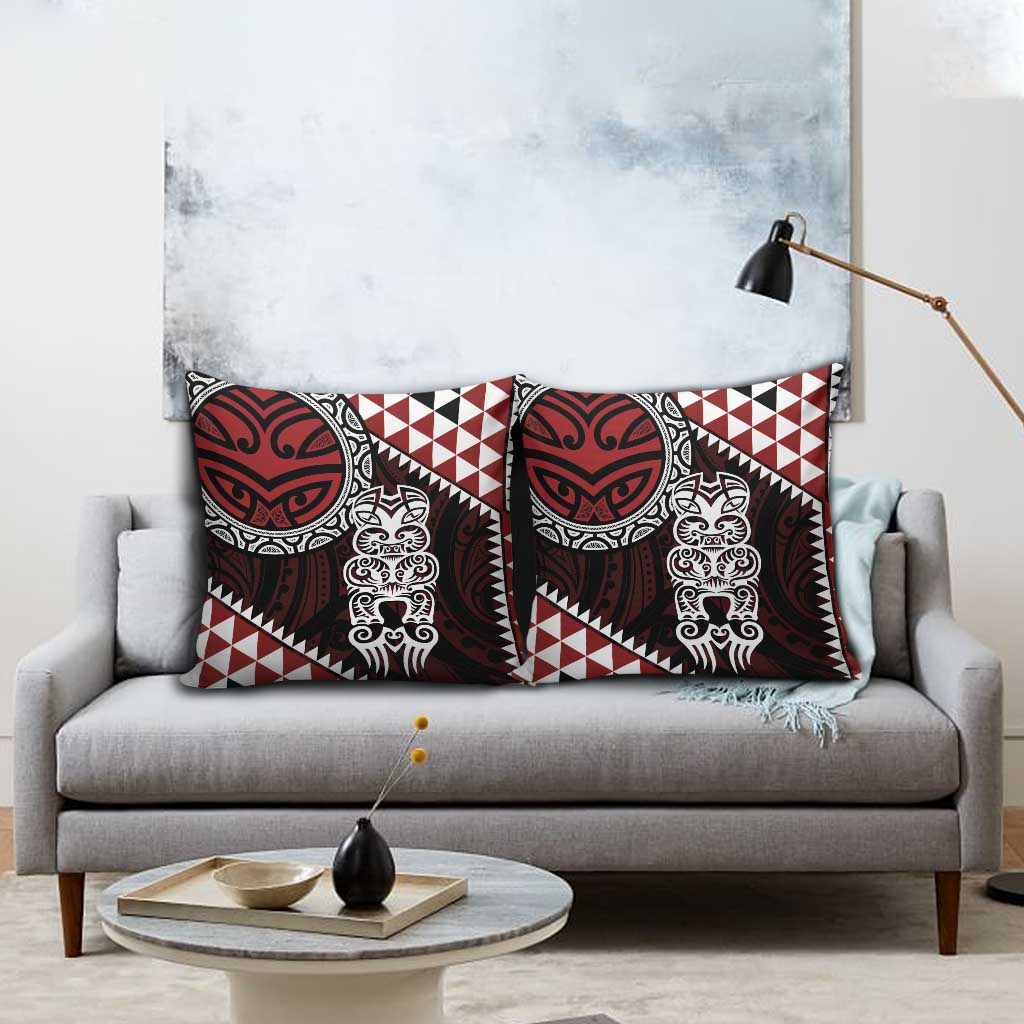 Red Aotearoa Niho Taniwha Pillow Cover Maori Mythology Tooth - Taniko Motifs LT14 - Polynesian Pride