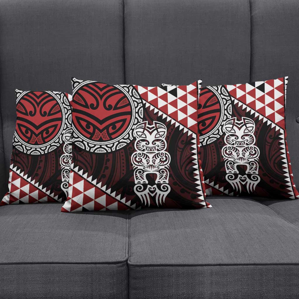 Red Aotearoa Niho Taniwha Pillow Cover Maori Mythology Tooth - Taniko Motifs LT14 - Polynesian Pride