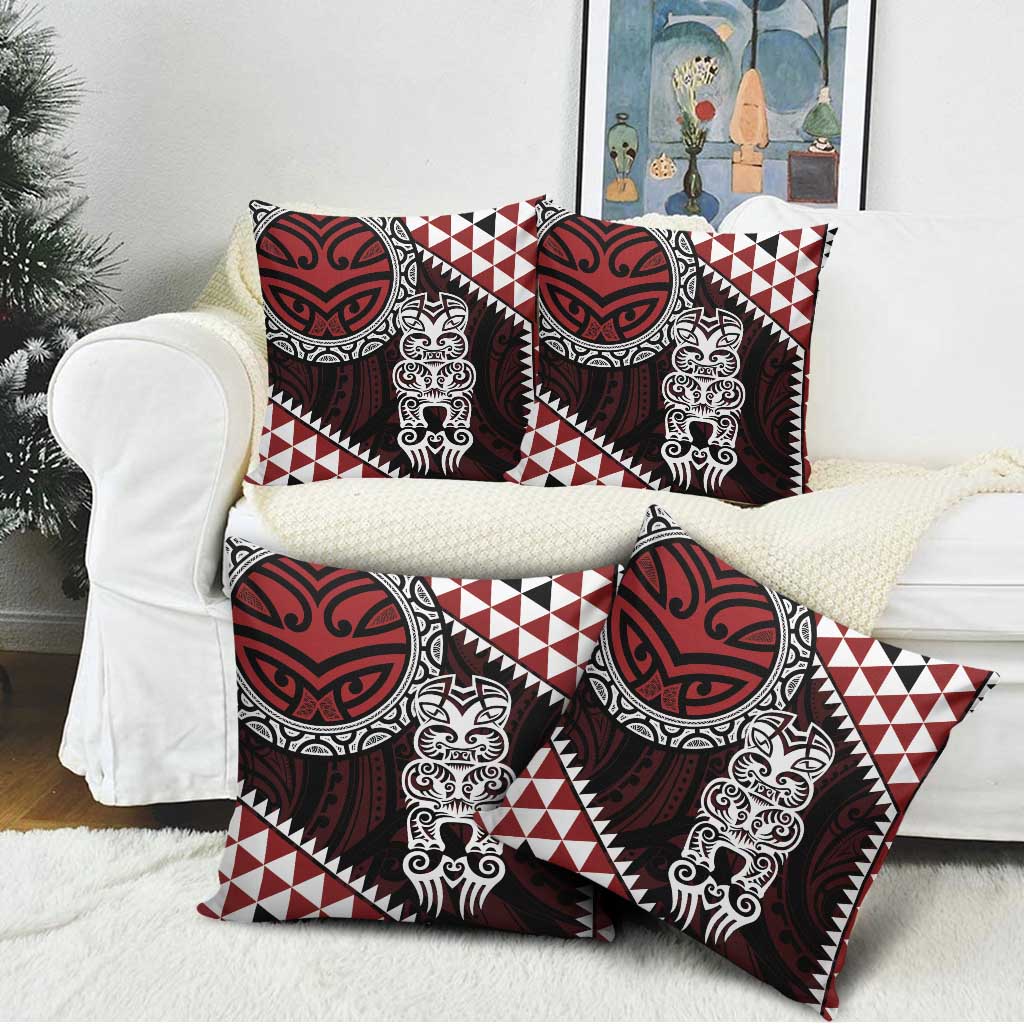 Red Aotearoa Niho Taniwha Pillow Cover Maori Mythology Tooth - Taniko Motifs LT14 - Polynesian Pride