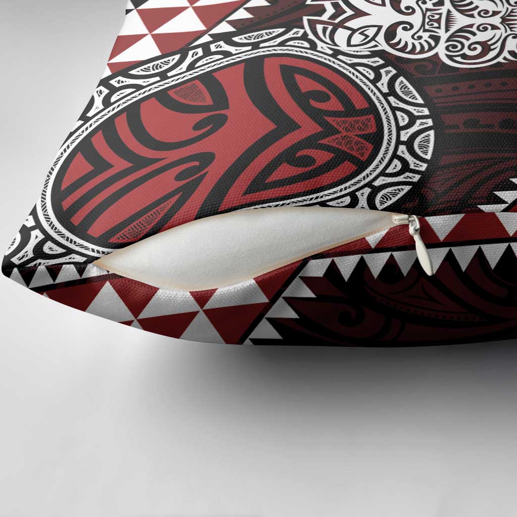 Red Aotearoa Niho Taniwha Pillow Cover Maori Mythology Tooth - Taniko Motifs LT14 - Polynesian Pride