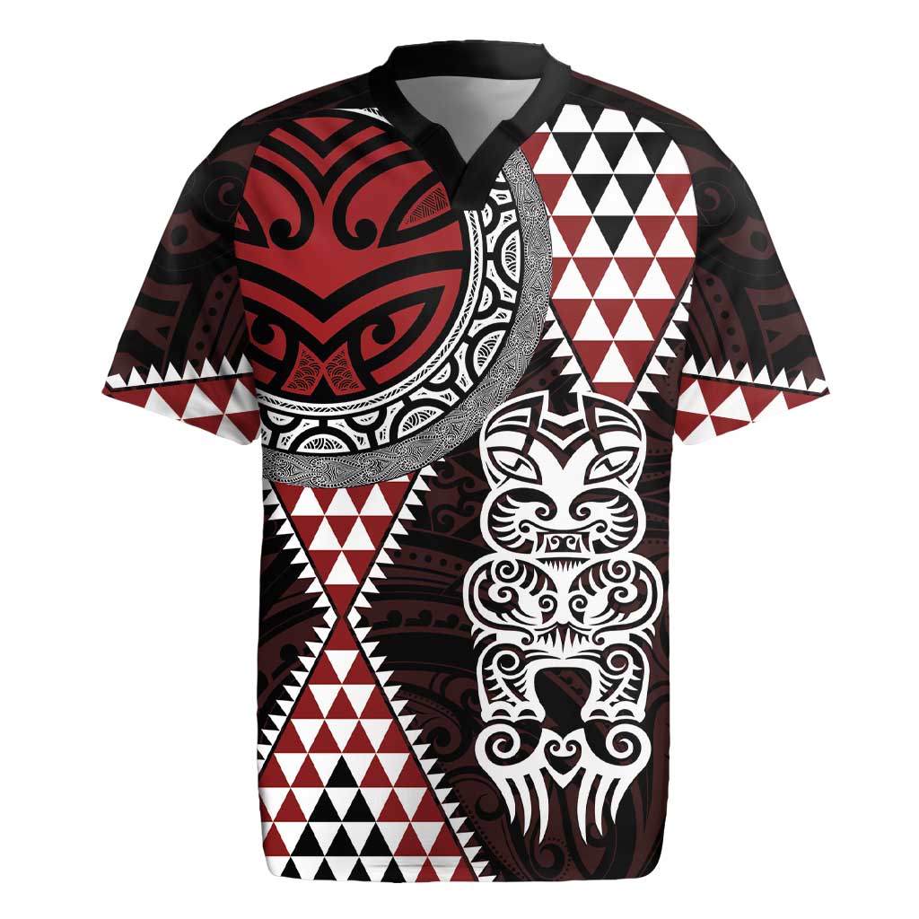 Red Aotearoa Niho Taniwha Rugby Jersey Maori Mythology Tooth - Taniko Motifs LT14 Red - Polynesian Pride
