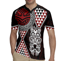 Red Aotearoa Niho Taniwha Rugby Jersey Maori Mythology Tooth - Taniko Motifs LT14 - Polynesian Pride