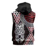Red Aotearoa Niho Taniwha Sleeveless Hoodie Maori Mythology Tooth - Taniko Motifs - Polynesian Pride