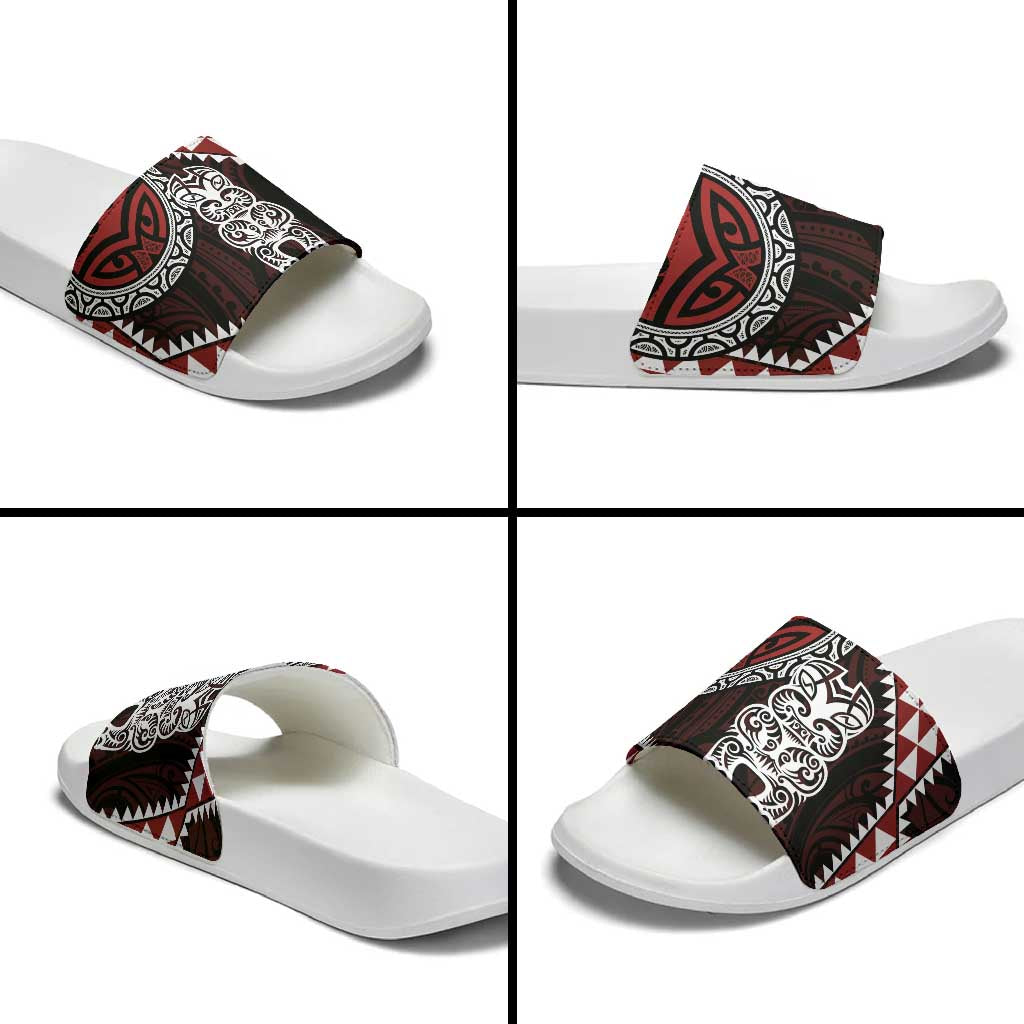Red Aotearoa Niho Taniwha Slide Sandals Maori Mythology Tooth - Taniko Motifs - Polynesian Pride