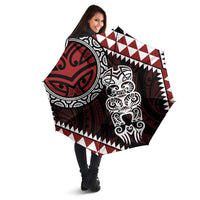 Red Aotearoa Niho Taniwha Umbrella Maori Mythology Tooth - Taniko Motifs LT14 - Polynesian Pride