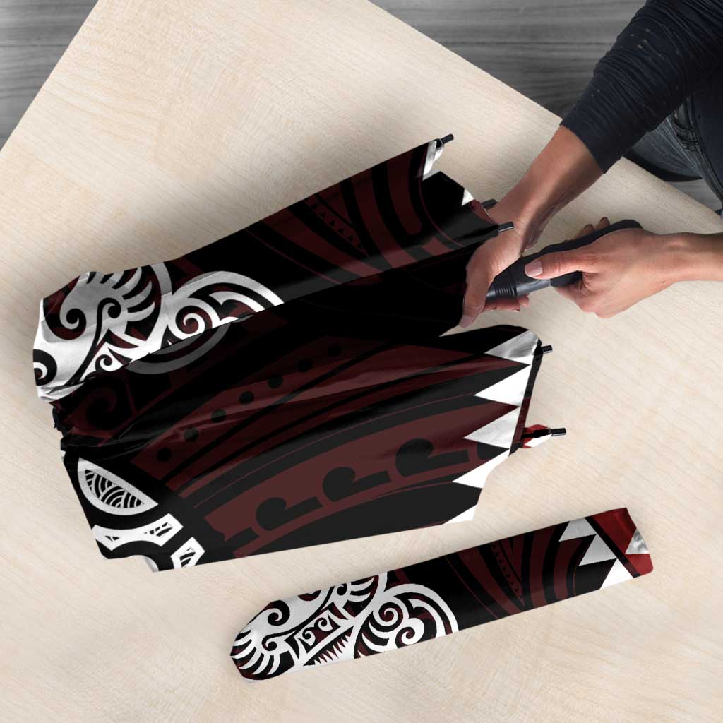 Red Aotearoa Niho Taniwha Umbrella Maori Mythology Tooth - Taniko Motifs LT14 - Polynesian Pride