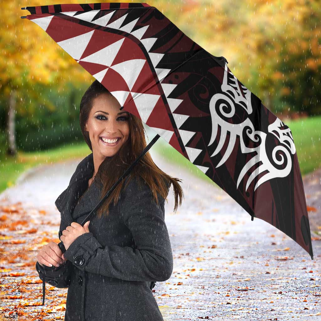 Red Aotearoa Niho Taniwha Umbrella Maori Mythology Tooth - Taniko Motifs LT14 - Polynesian Pride