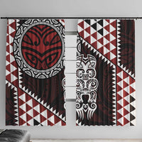 Red Aotearoa Niho Taniwha Window Curtain Maori Mythology Tooth - Taniko Motifs LT14 With Hooks Red - Polynesian Pride