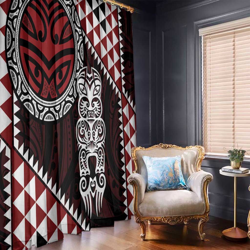 Red Aotearoa Niho Taniwha Window Curtain Maori Mythology Tooth - Taniko Motifs LT14 - Polynesian Pride