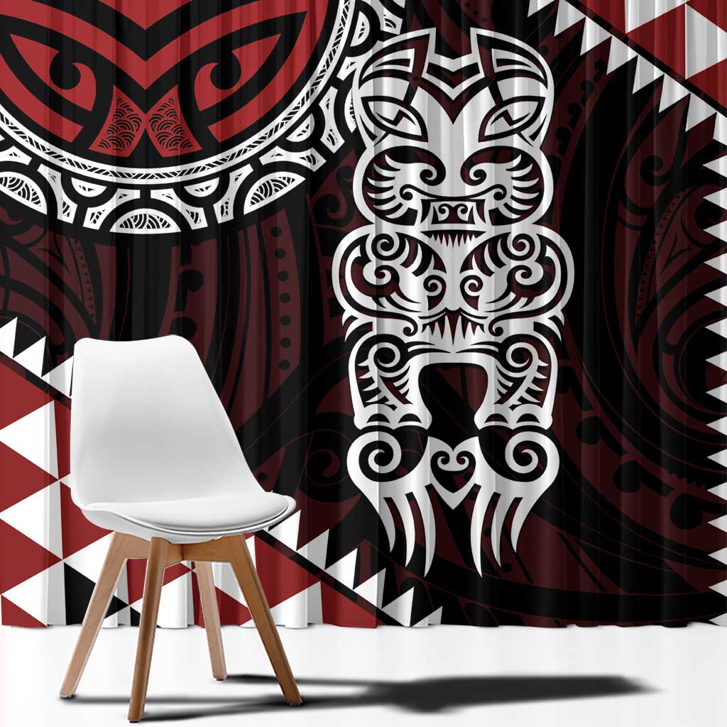 Red Aotearoa Niho Taniwha Window Curtain Maori Mythology Tooth - Taniko Motifs LT14 - Polynesian Pride