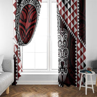 Red Aotearoa Niho Taniwha Window Curtain Maori Mythology Tooth - Taniko Motifs LT14 - Polynesian Pride