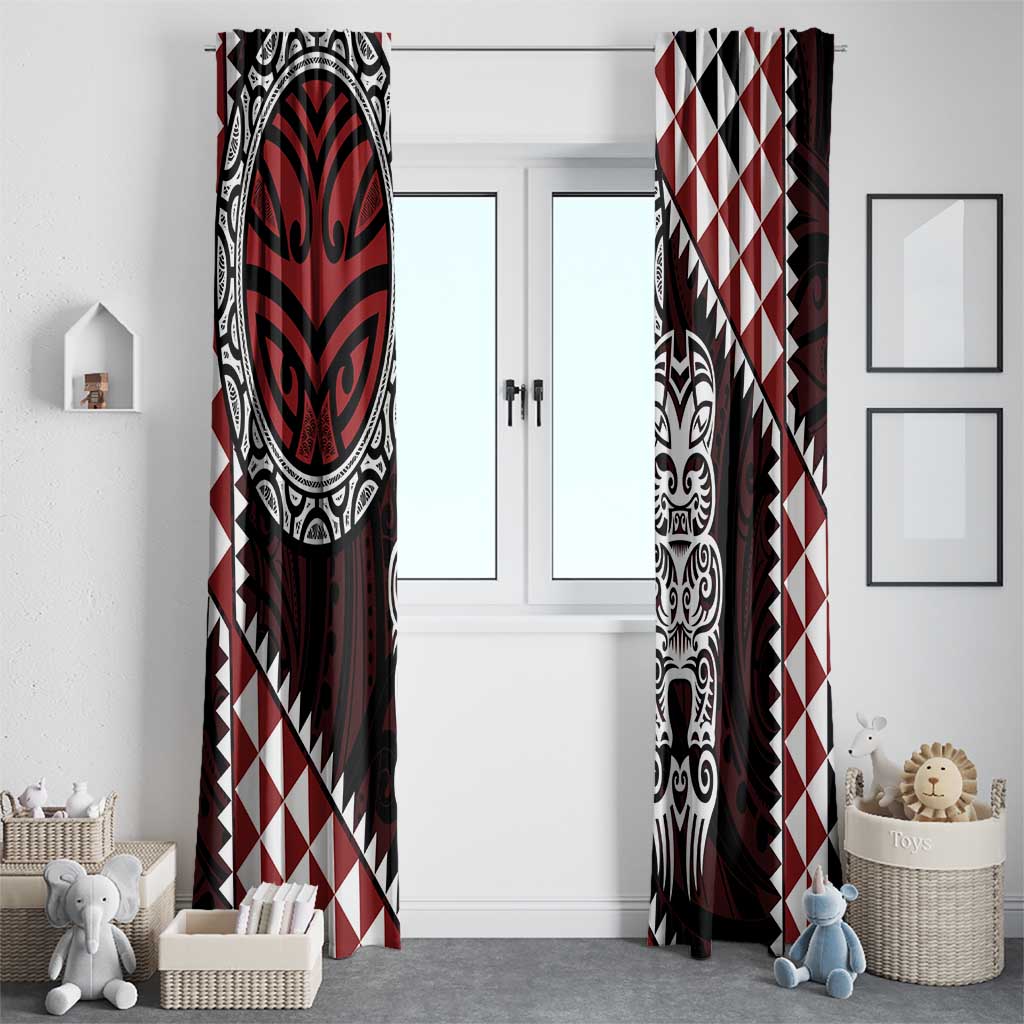 Red Aotearoa Niho Taniwha Window Curtain Maori Mythology Tooth - Taniko Motifs LT14 - Polynesian Pride