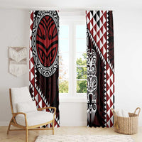 Red Aotearoa Niho Taniwha Window Curtain Maori Mythology Tooth - Taniko Motifs LT14 - Polynesian Pride