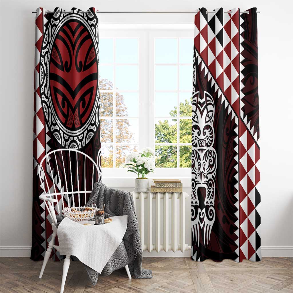 Red Aotearoa Niho Taniwha Window Curtain Maori Mythology Tooth - Taniko Motifs LT14 - Polynesian Pride