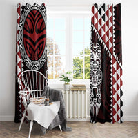 Red Aotearoa Niho Taniwha Window Curtain Maori Mythology Tooth - Taniko Motifs LT14 - Polynesian Pride