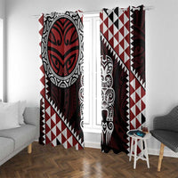 Red Aotearoa Niho Taniwha Window Curtain Maori Mythology Tooth - Taniko Motifs LT14 With Grommets Red - Polynesian Pride