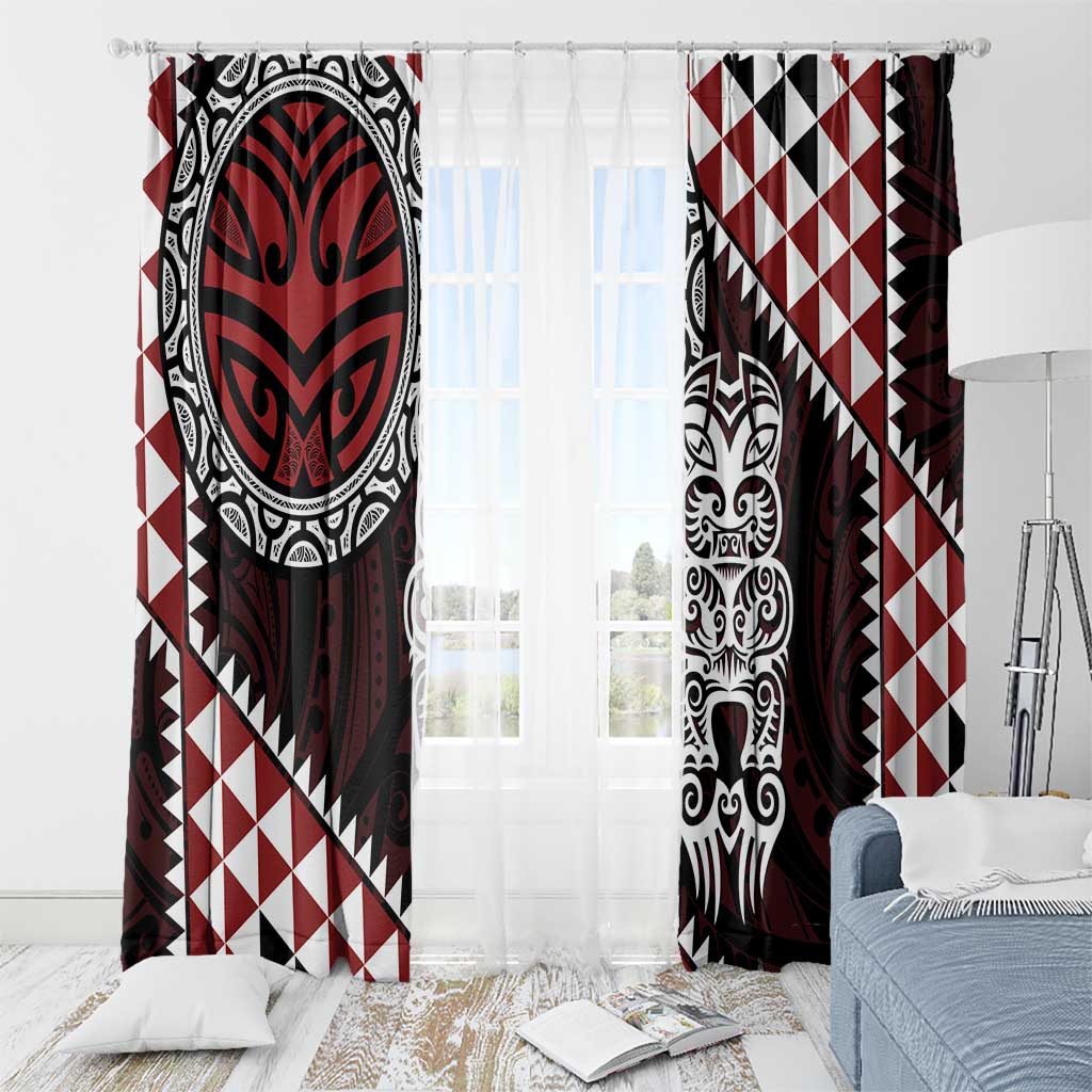 Red Aotearoa Niho Taniwha Window Curtain Maori Mythology Tooth - Taniko Motifs LT14 - Polynesian Pride