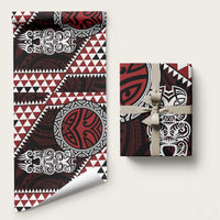 Red Aotearoa Niho Taniwha Wrapping Paper Maori Mythology Tooth - Taniko Motifs LT14 58" × 23" Red - Polynesian Pride