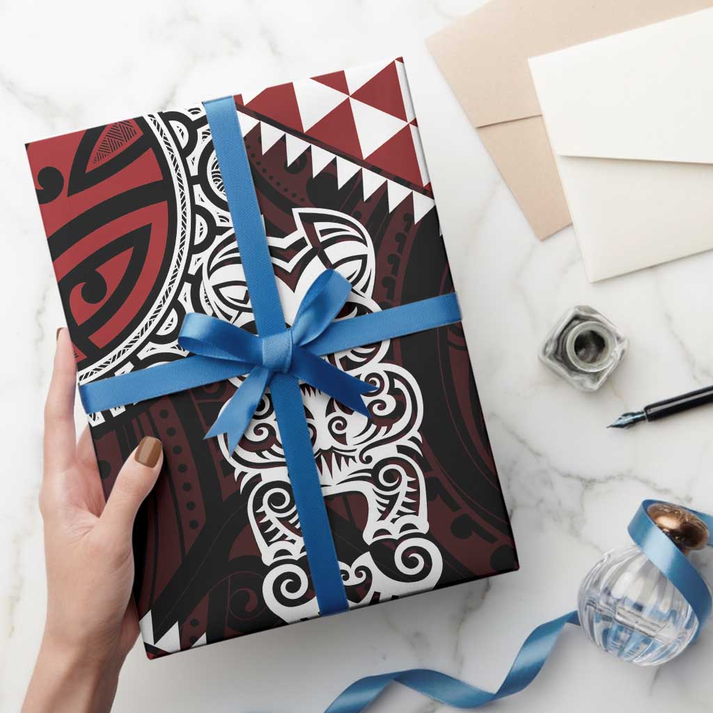 Red Aotearoa Niho Taniwha Wrapping Paper Maori Mythology Tooth - Taniko Motifs LT14 - Polynesian Pride