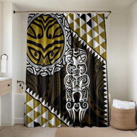 Yellow Aotearoa Niho Taniwha Bathroom Set Maori Mythology Tooth - Taniko Motifs LT14 Shower Curtain Only Yellow - Polynesian Pride