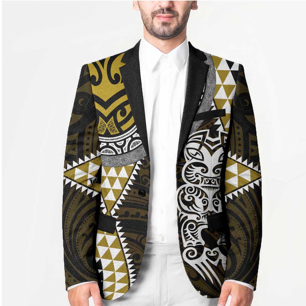 Yellow Aotearoa Niho Taniwha Blazer Maori Mythology Tooth - Taniko Motifs LT14 - Polynesian Pride