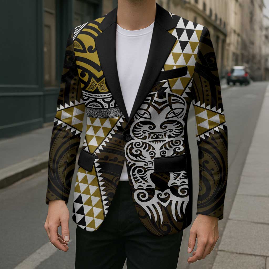 Yellow Aotearoa Niho Taniwha Blazer Maori Mythology Tooth - Taniko Motifs LT14 - Polynesian Pride