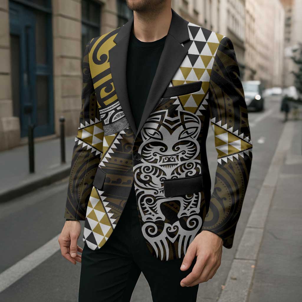 Yellow Aotearoa Niho Taniwha Blazer Maori Mythology Tooth - Taniko Motifs LT14 - Polynesian Pride
