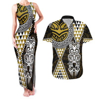 Yellow Aotearoa Niho Taniwha Couples Matching Tank Maxi Dress and Hawaiian Shirt Maori Mythology Tooth - Taniko Motifs LT14 Yellow - Polynesian Pride